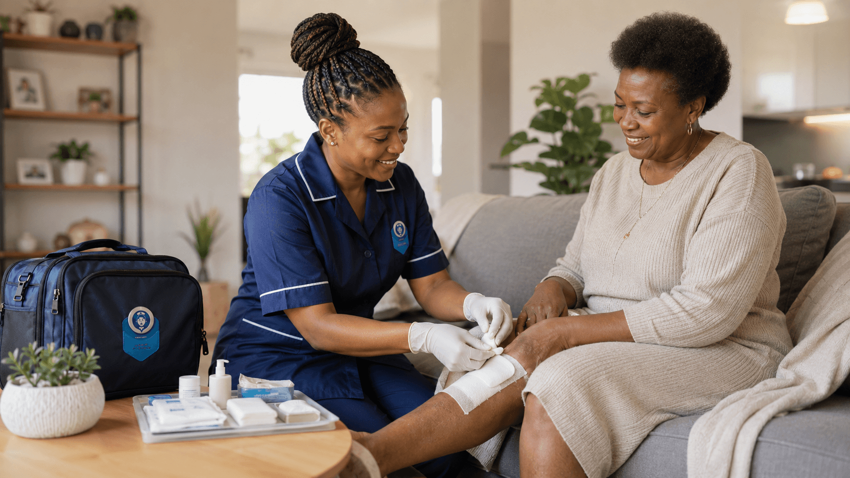 Registered Nurse providing professional wound care at home