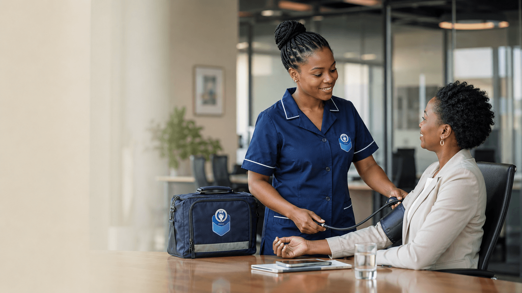 Registered Nurse providing selected healthcare at a workplace